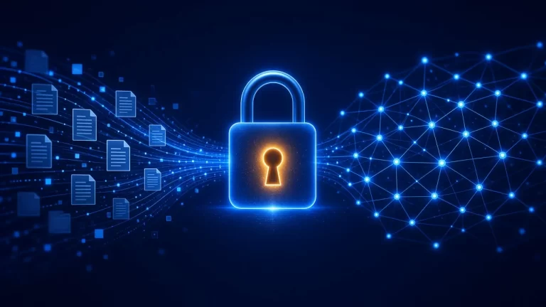 Candado digital que protege datos personales frente a una red de inteligencia artificial, RGPD e IA